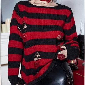 Shein Freddy Krueger Red & Black Distressed Sweater Size Small